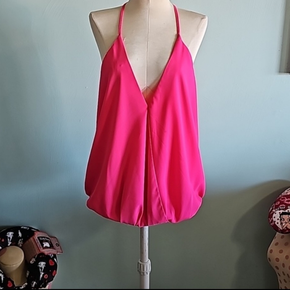 Davi & Dani Vibrant Hot Pink Racerback Blouson Tank - Size L